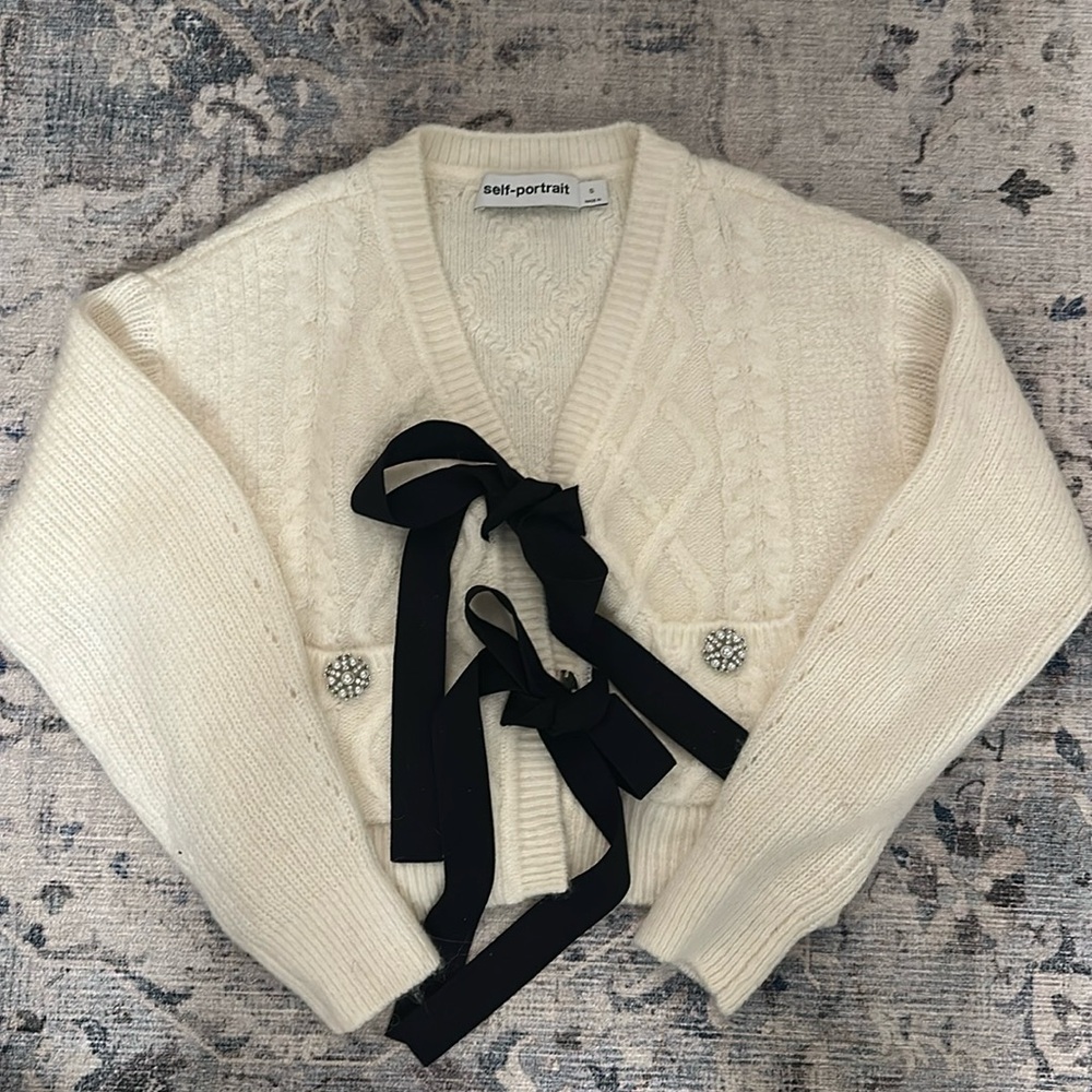 Self Portrait white cardigan with diamonds button